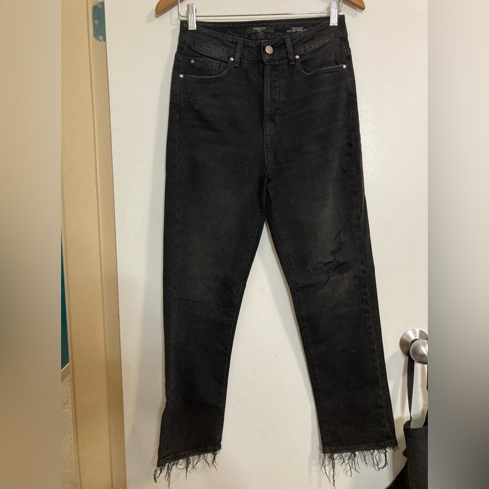 Fidelity Denim women’s twiggy ultra high tapered crop Black Jeans 26 - Picture 2 of 10